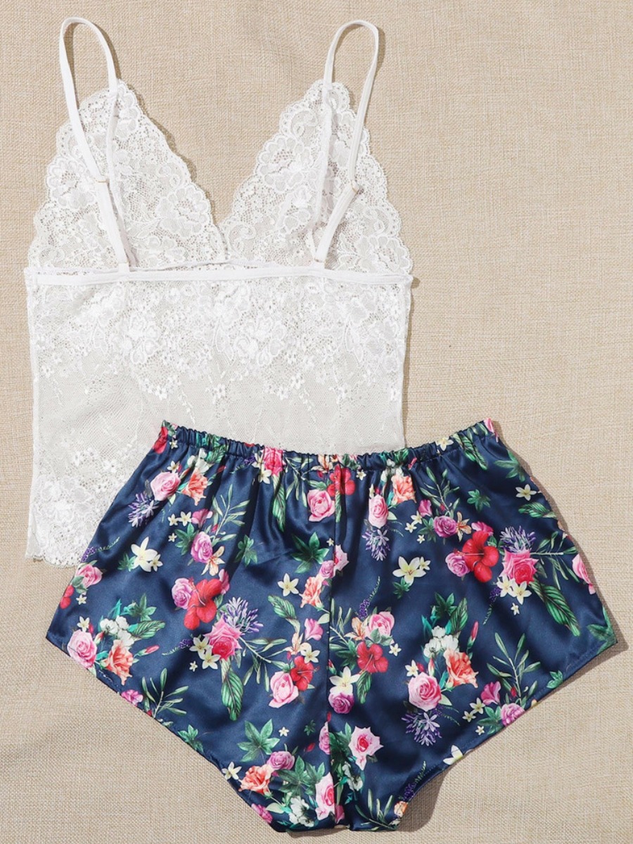 

lovely Sexy Lace Floral Print White Sleepwear