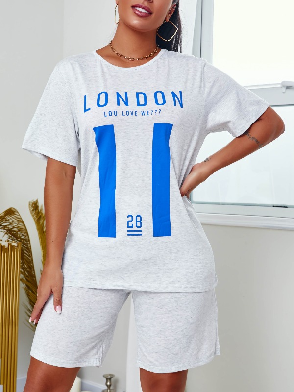 

lovely Leisure Letter Print White Two Piece Shorts Set