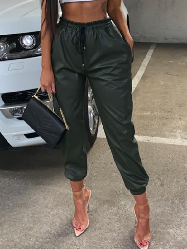 

lovely Street Lace-up Black Pants