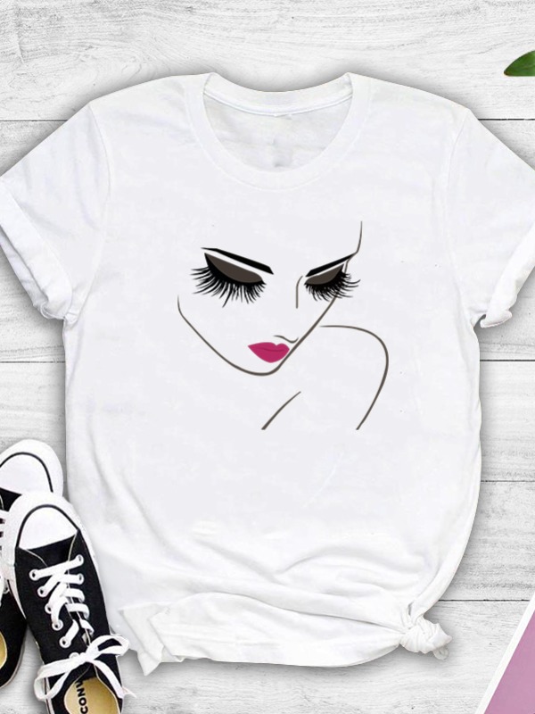 

lovely Casual O Neck Print White T-shirt