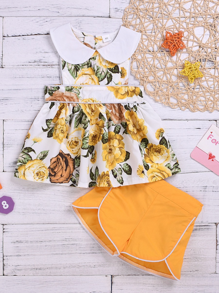 

lovely Sweet Floral Print White Girl Two-piece Shorts Set