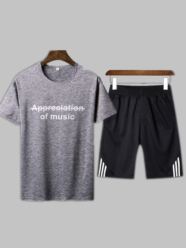 

lovely Sportswear O Neck Letter Print Light Grey Two-piece Shorts Set
