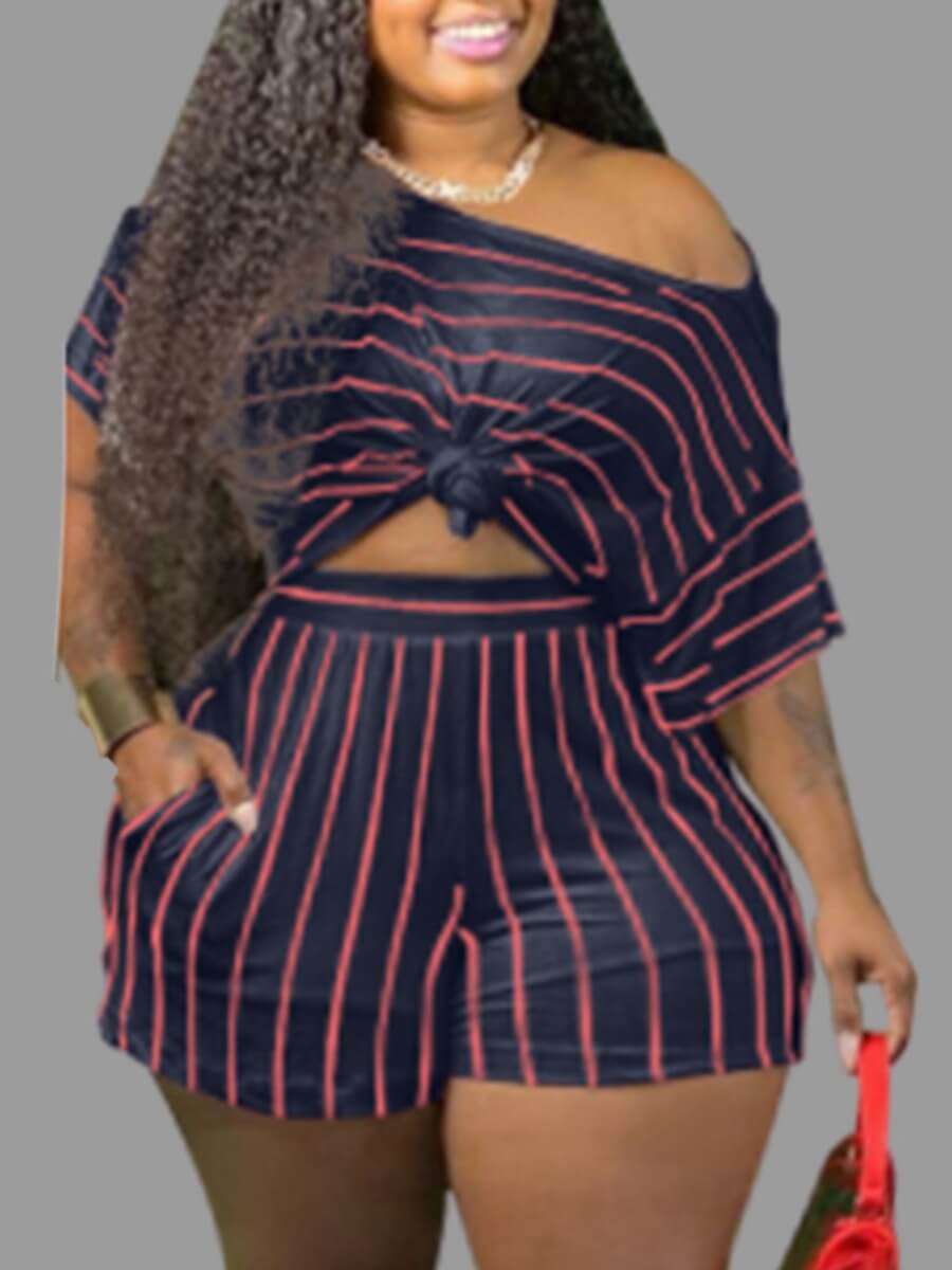 LW Plus Size Striped Stretchy Shorts Set