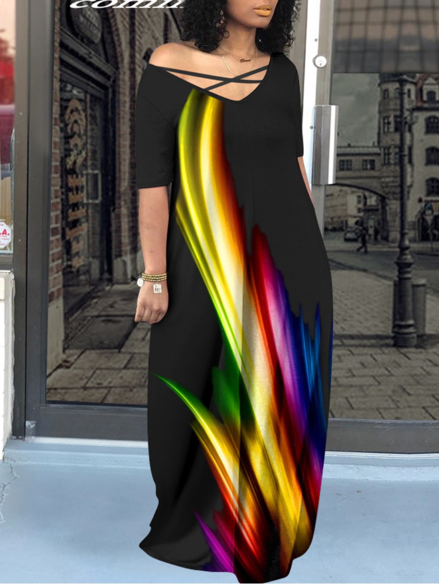 

Lovely Casual V Neck Tie-dye Yellow Maxi Dress