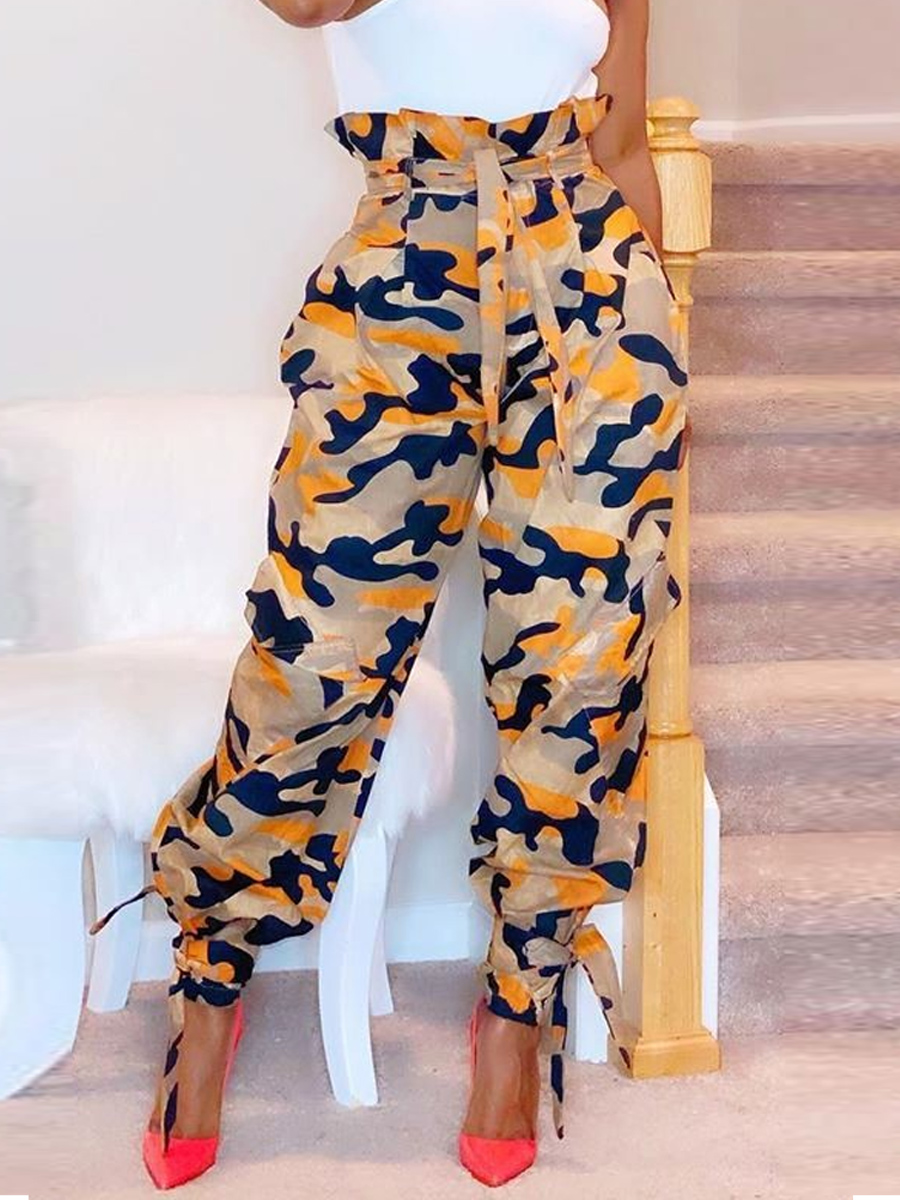 

lovely Street Lace-up Camo Print Pants