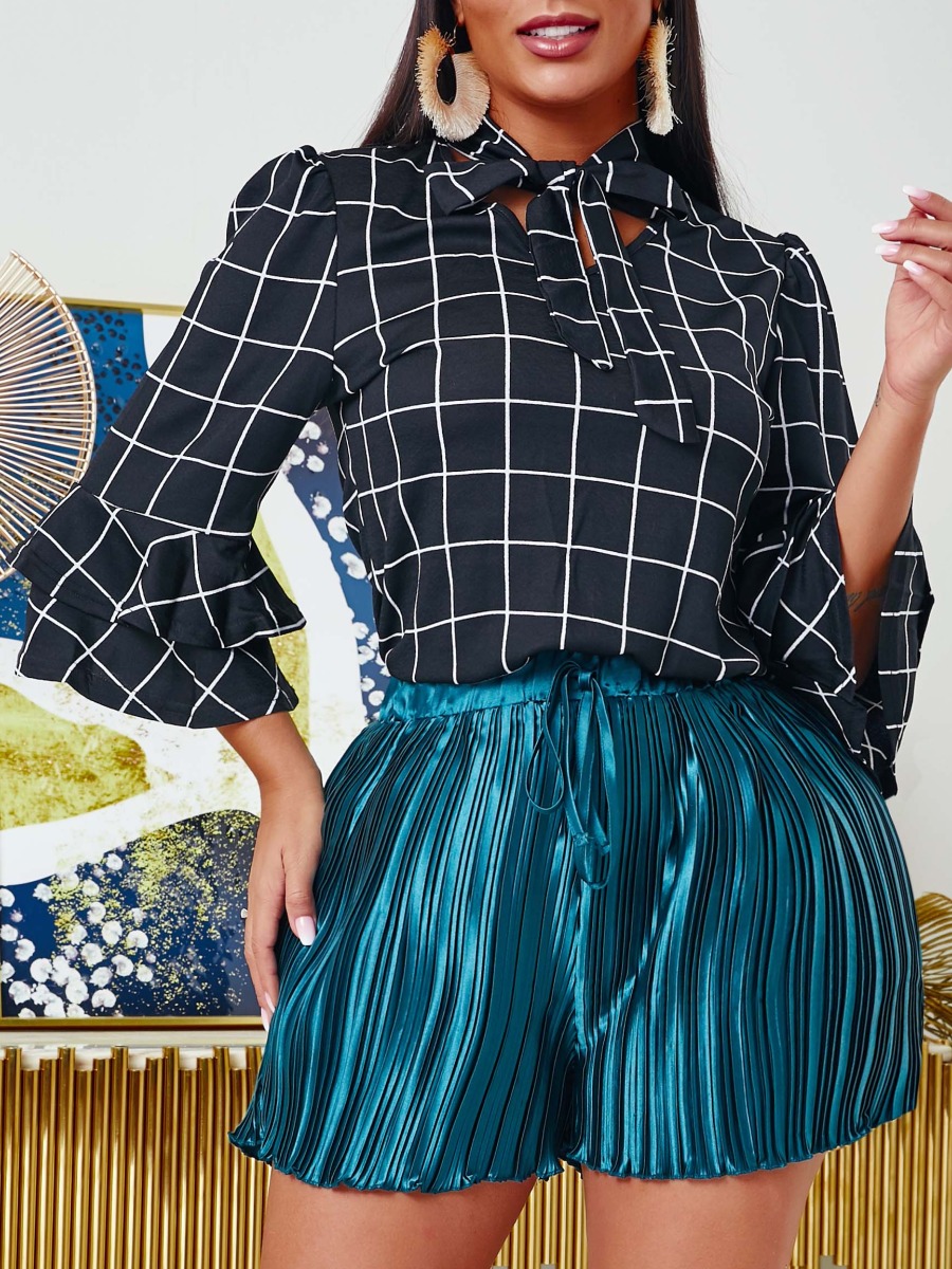 

lovely Stylish Grid Print Black Blouse