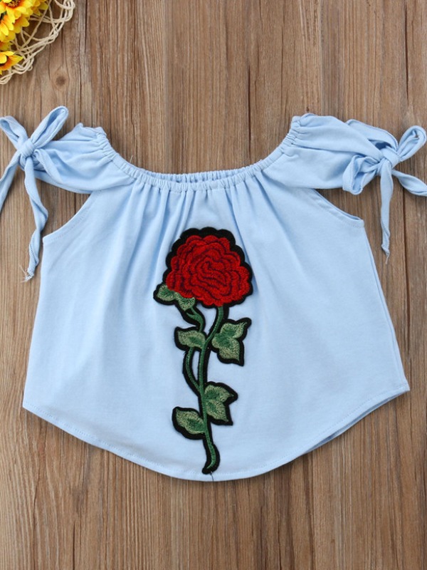 

lovely Casual Rose Lace-up Baby Blue Girl Blouse