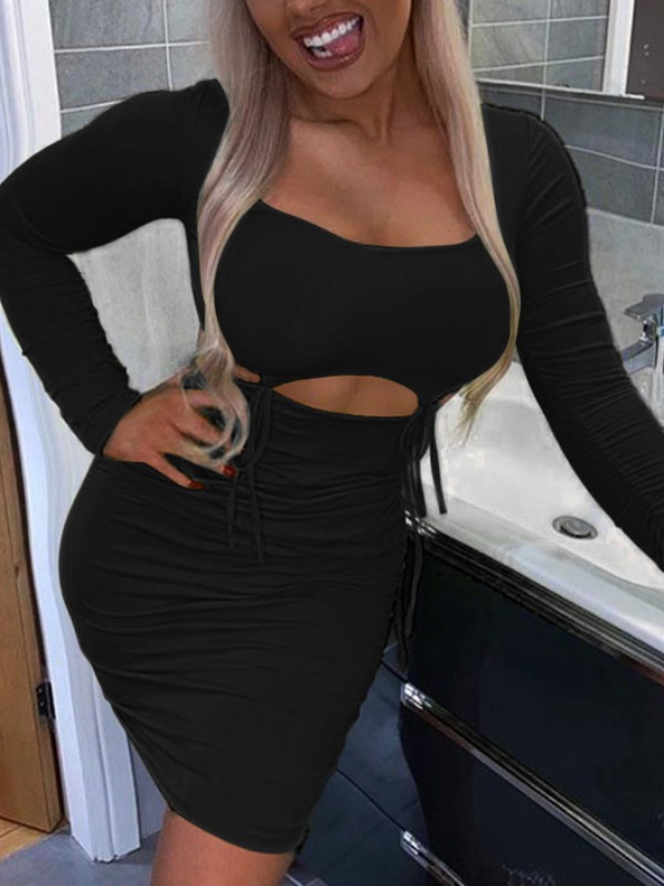 

lovely Sexy Lace-up Fold Design Black Two Piece Skirt Set