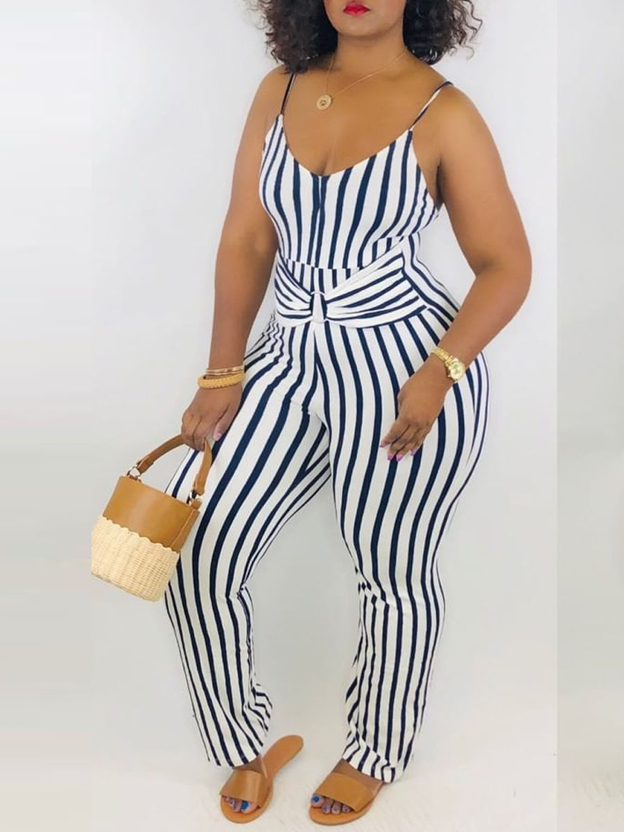 

lovely Stylish Striped Navy Blue One-piece Jumpsuit