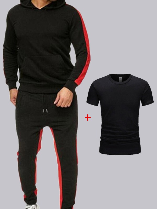 

Men lovely Sportswear O Neck Patchwork Black Two-piece Shorts Set