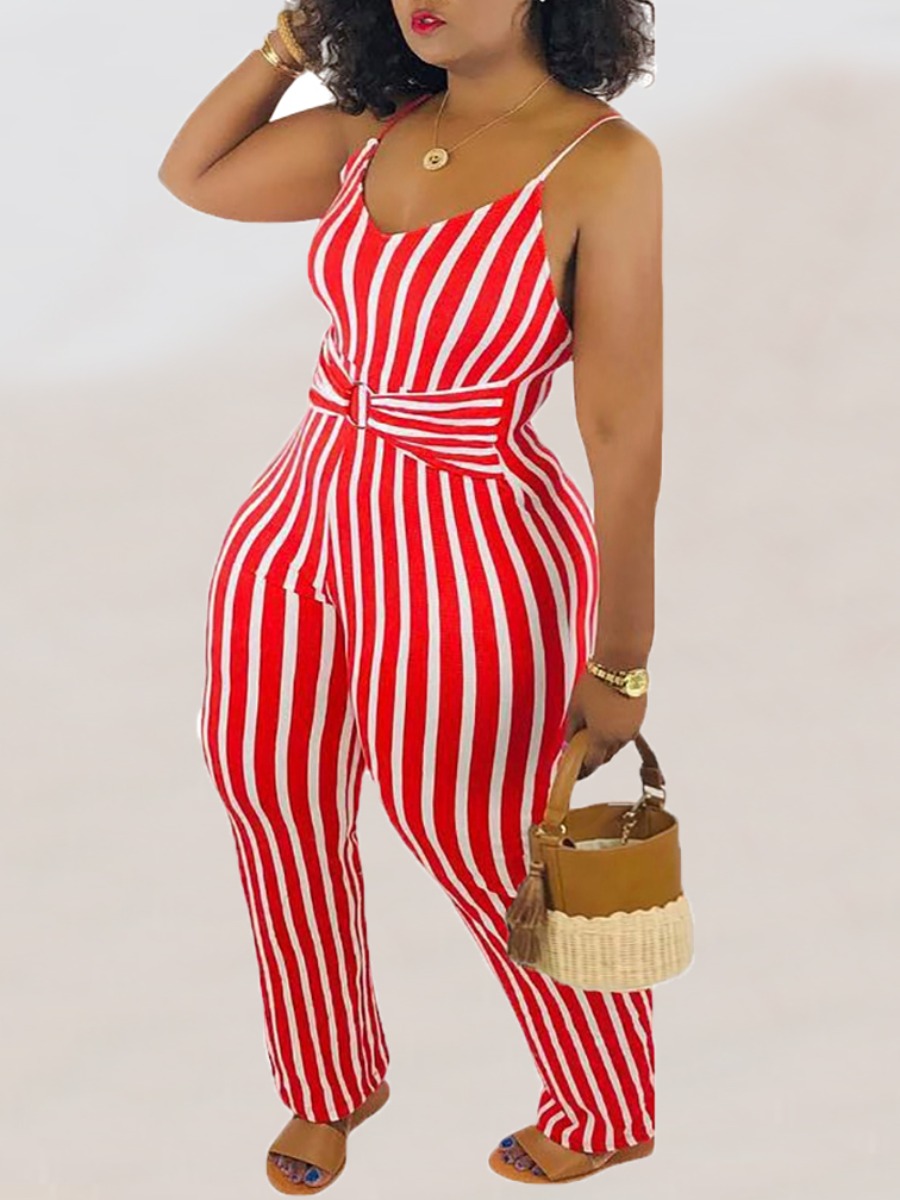 

lovely Stylish Striped Red One-piece Jumpsuit
