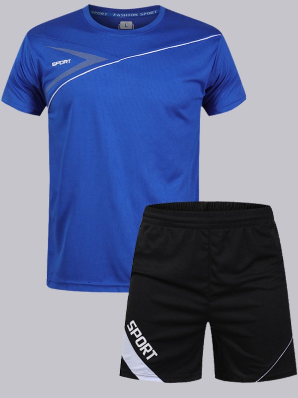 

lovely Sportswear O Neck Patchwork Blue Two-piece Shorts Set