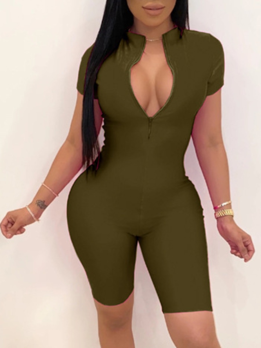 

LW Sportswear Zipper Design Army Green One-piece Romper