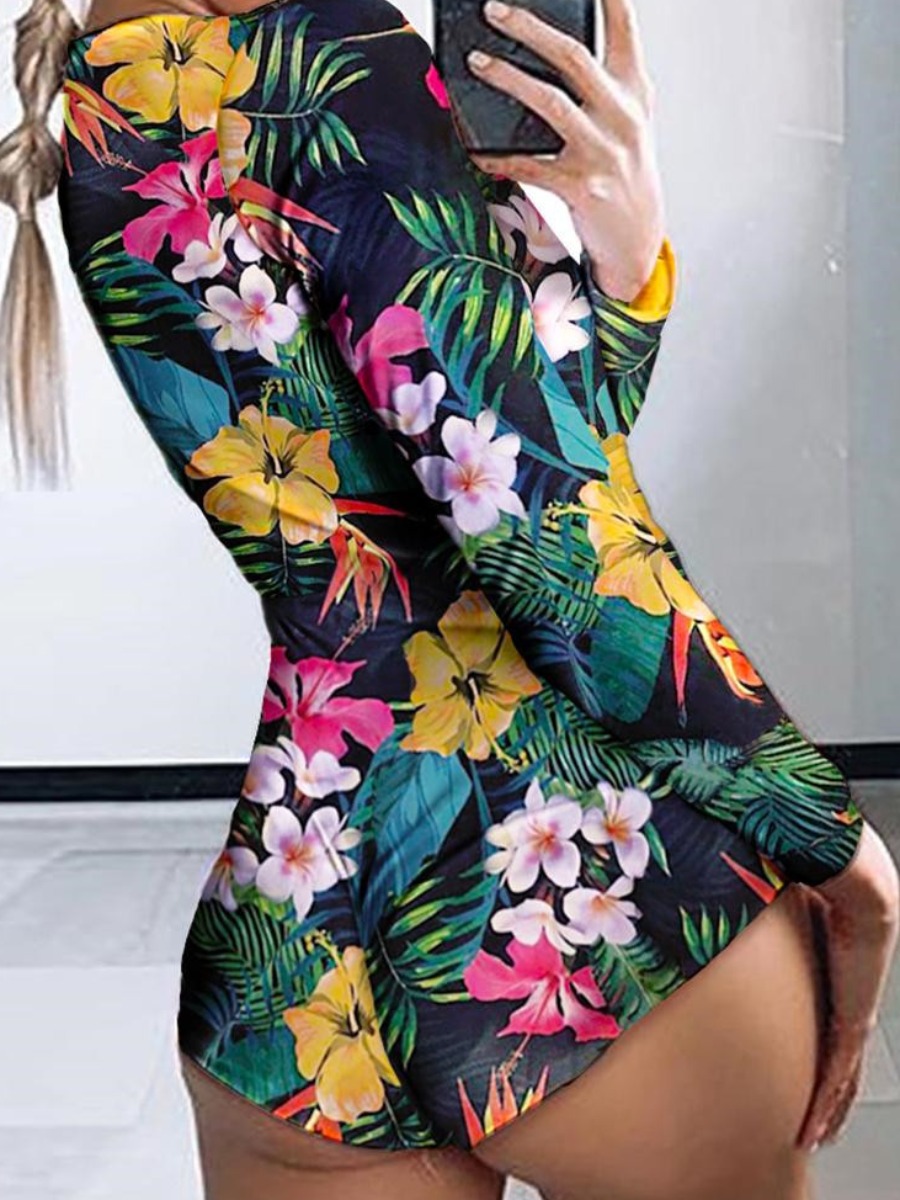 

lovely Trendy Plants Print Multicolor One-piece Romper, Multi
