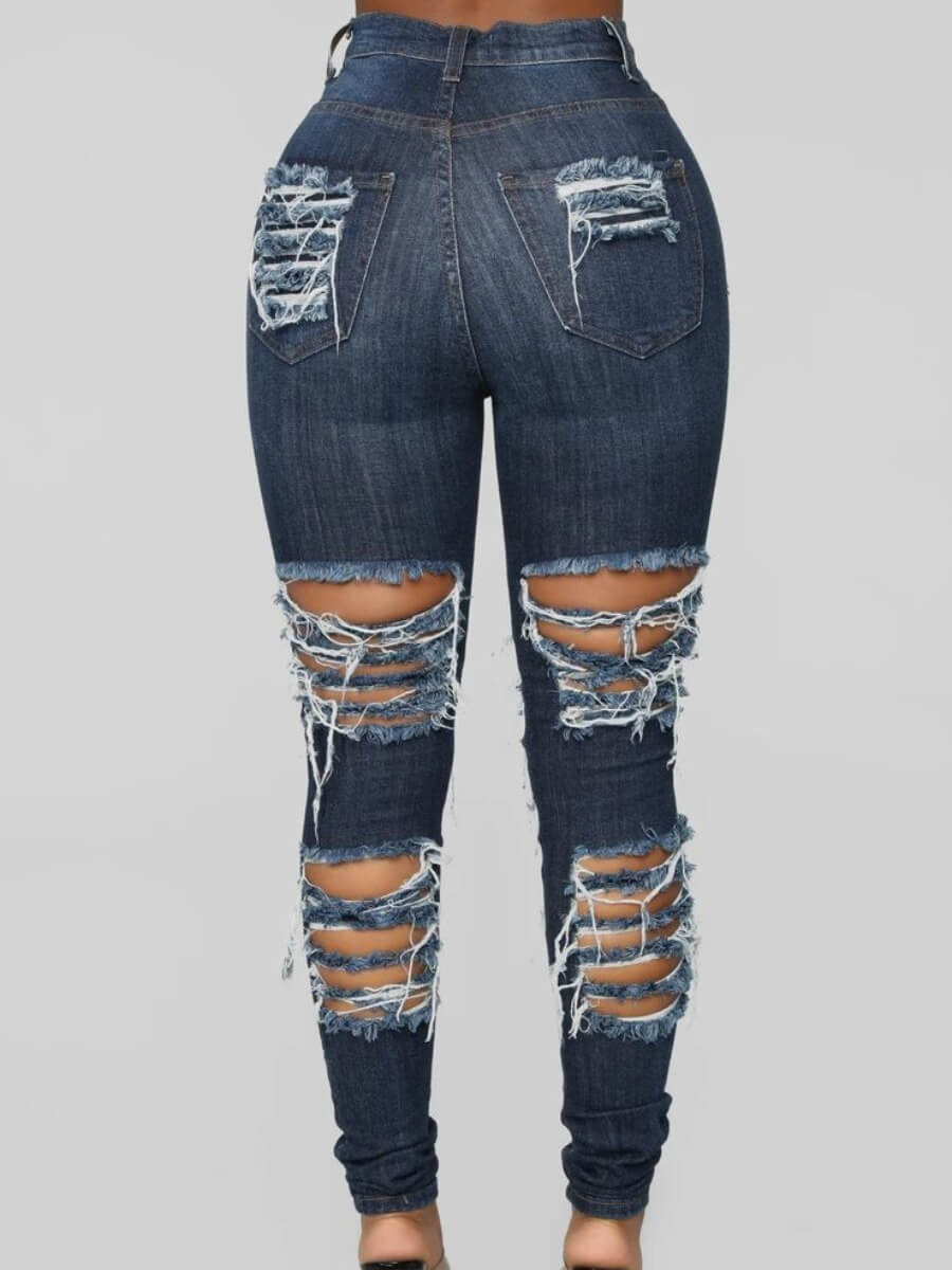 

LW Street Hollow-out Deep Blue Jeans (No Stretch)