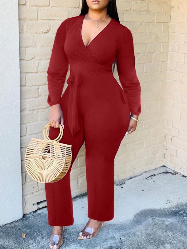 

lovely Stylish V Neck Lace-up Red One-piece Jumpsuit