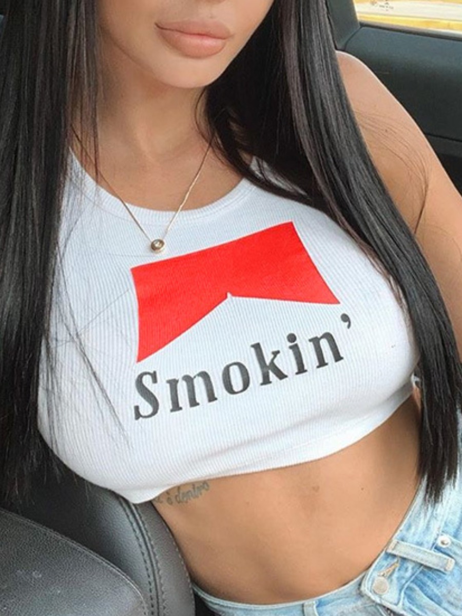 

lovely Casual O Neck Print White Camisole