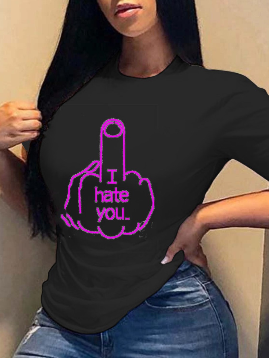 

lovely Casual O Neck Print Black T-shirt