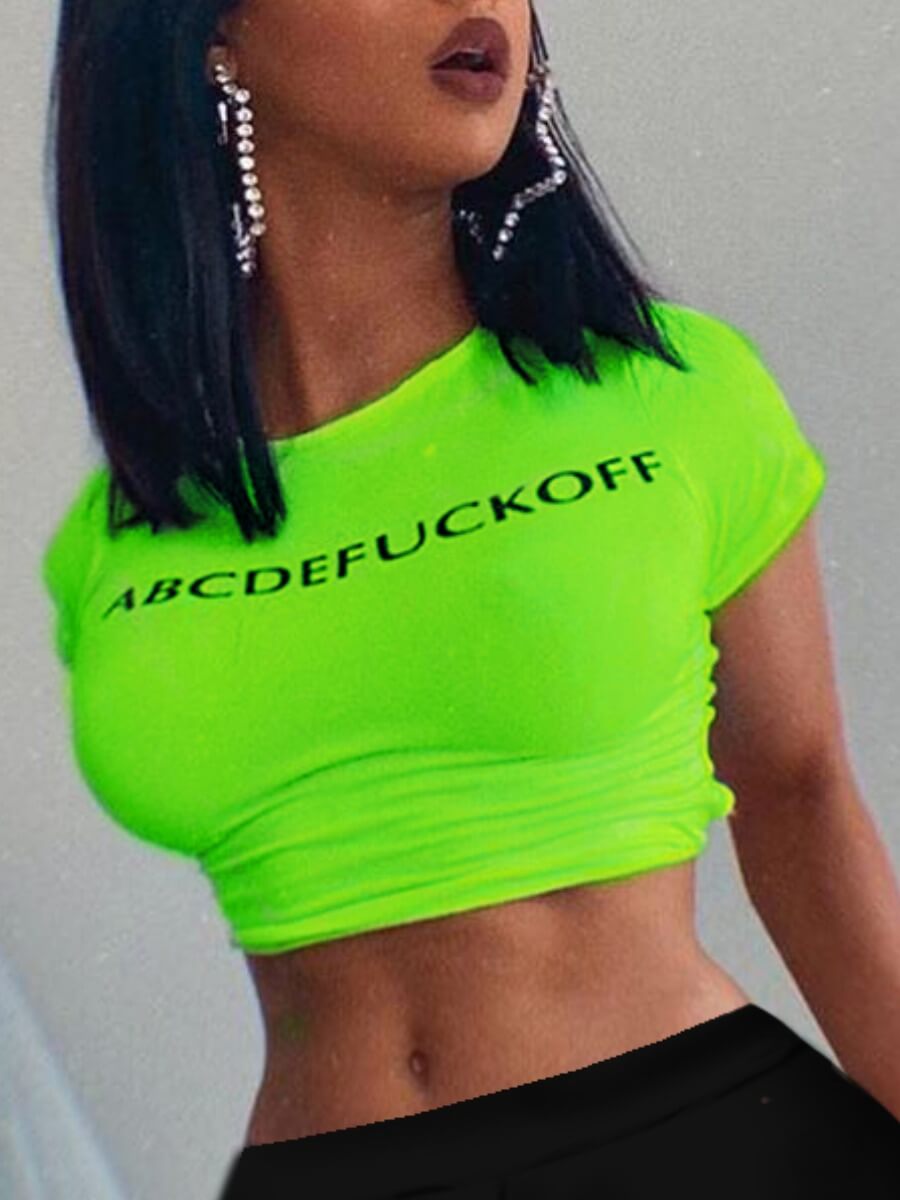 

lovely Sexy O Neck Letter Bandage Design Green T-shirt