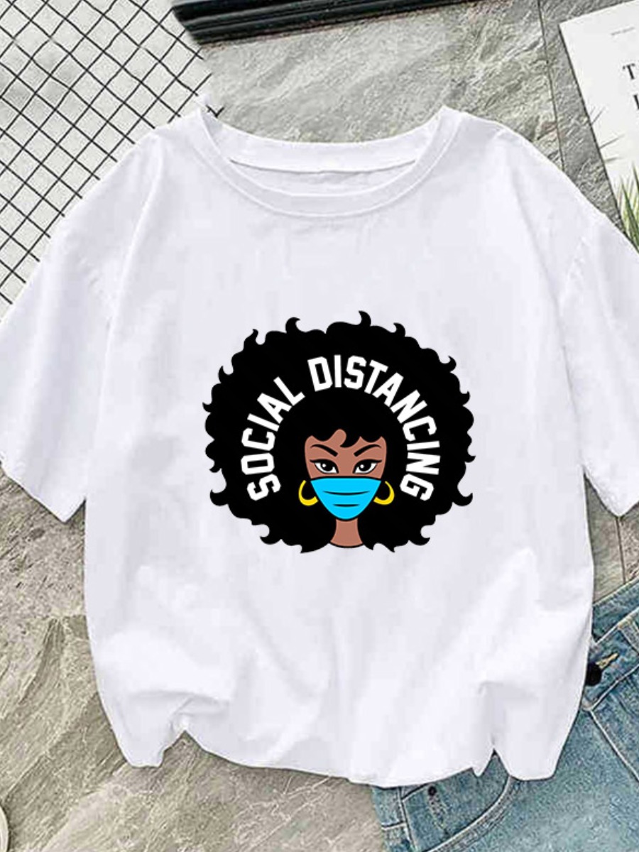 

lovely Leisure O Neck Print White T-shirt