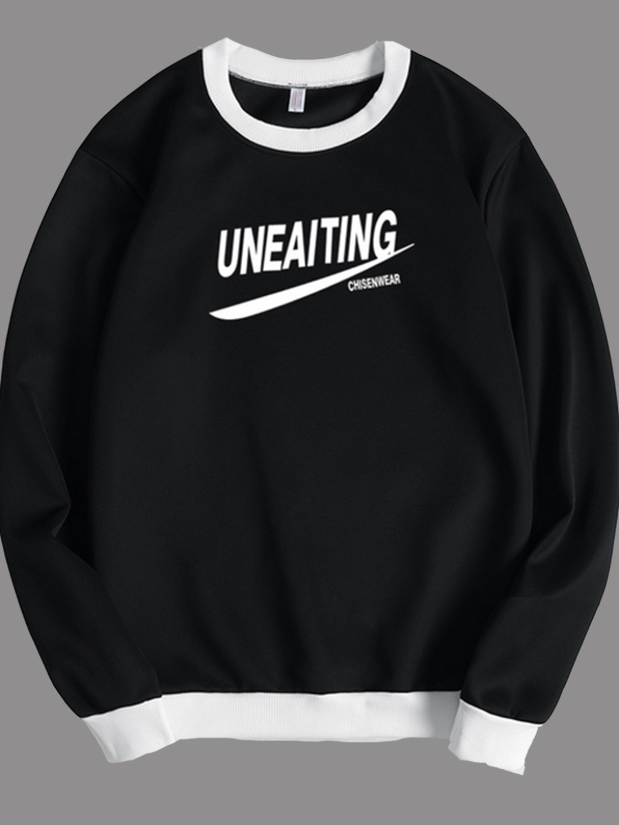

Men lovely Sportswear Letter Patchwork Black T-shirt