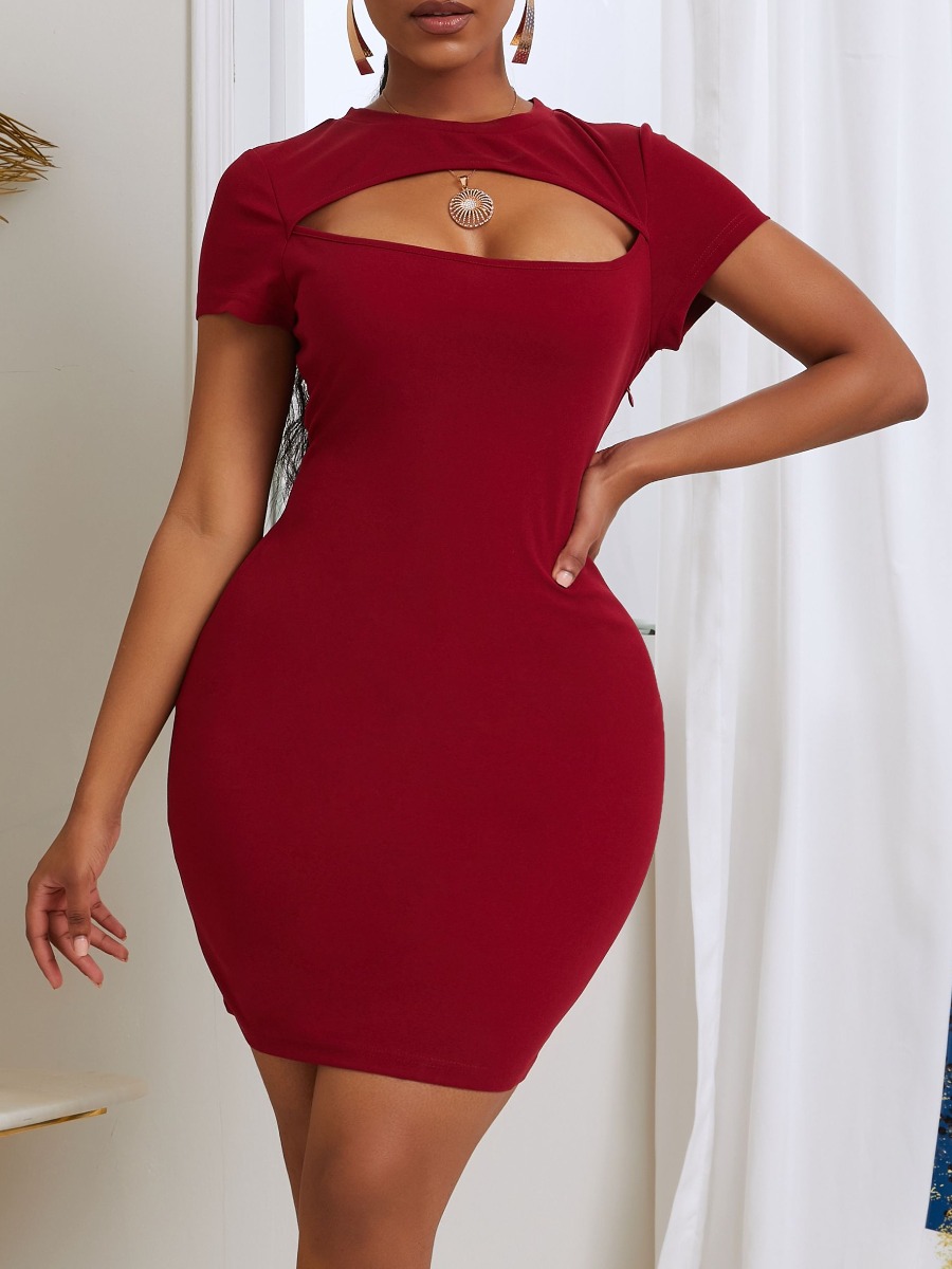 

lovely Sexy Hollow-out Wine Red Mini Dress