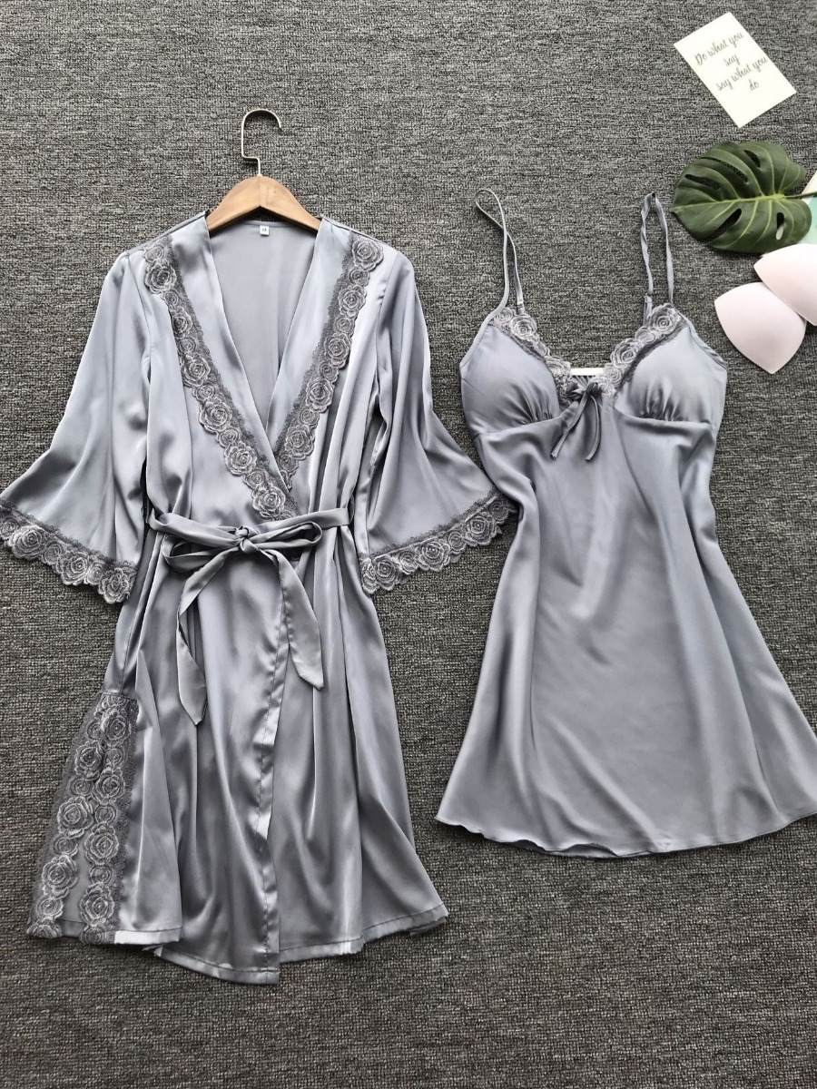 

lovely Leisure Lace Patchwork Grey Sleepwear