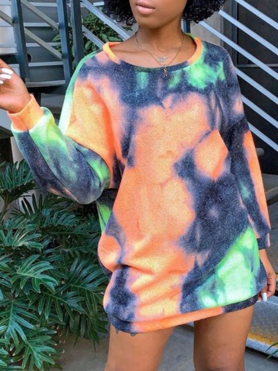 

Lovely Casual O Neck Tie-dye Orange Mini Dress