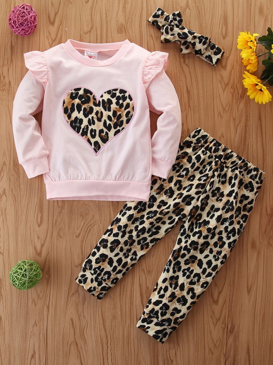 

lovely Sportswear O Neck Print Patchwork Pink Girl Two-piece Pants Set