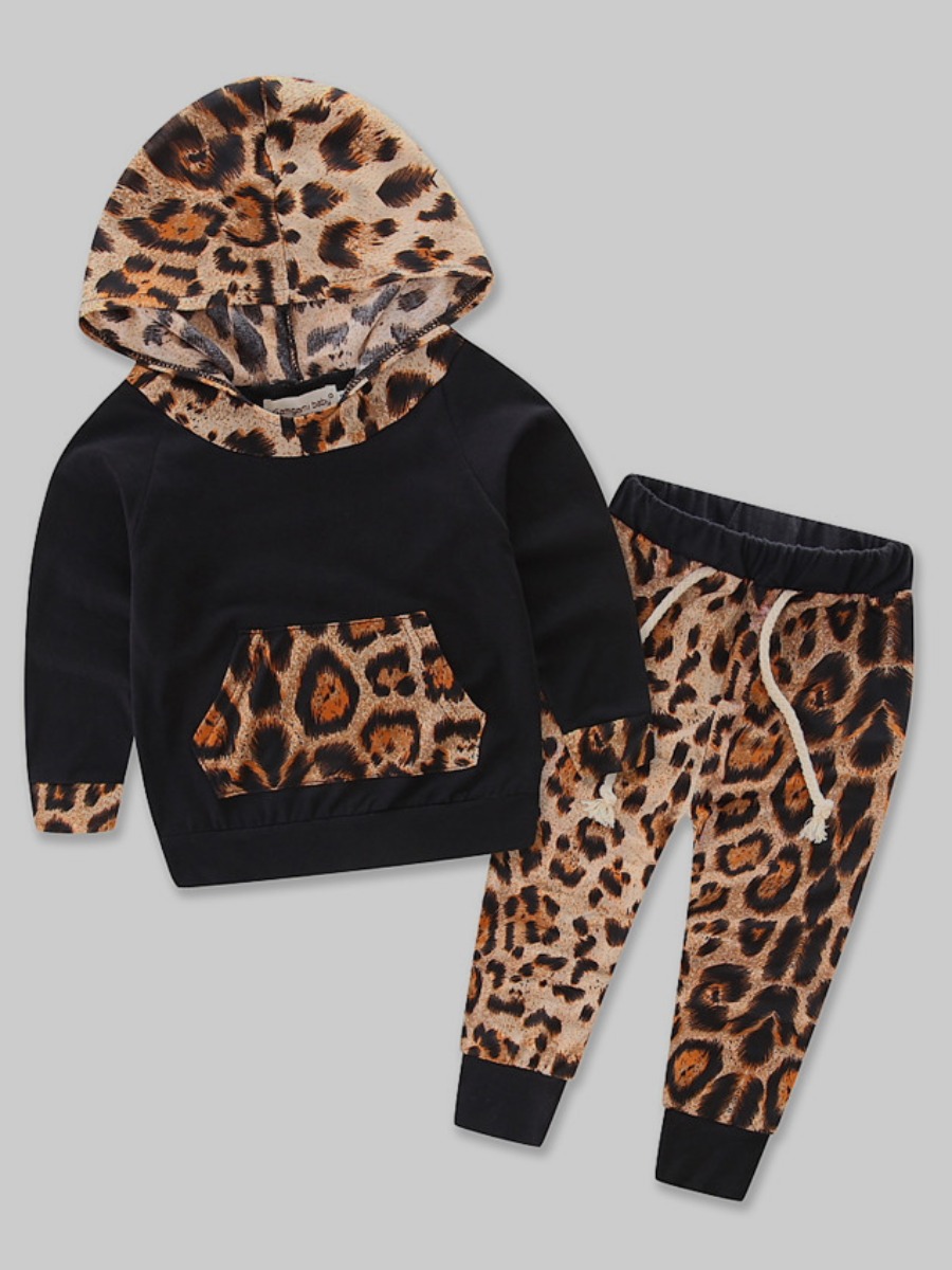 

Lovely Sportswear O Neck Print Patchwork Black Girl Two-piece Pants Set