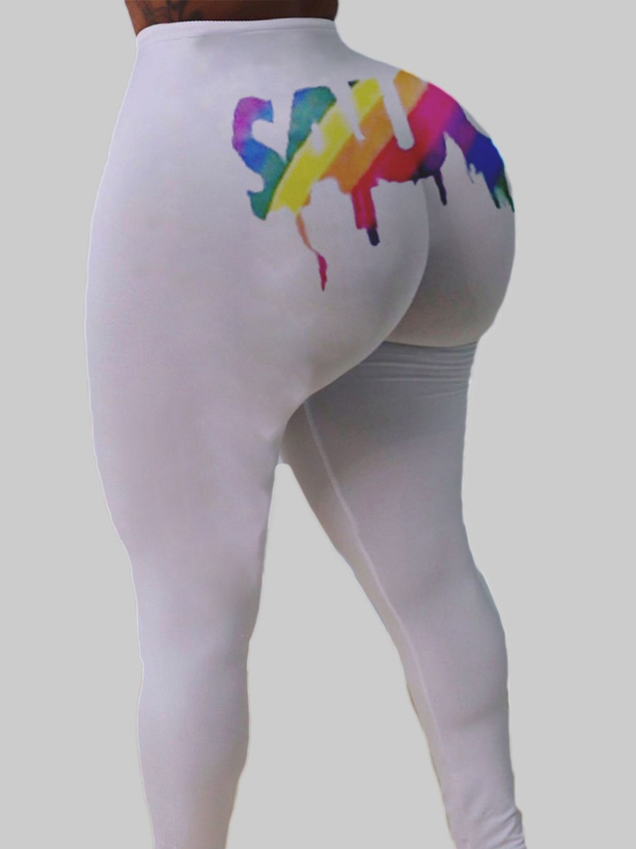 

lovely Sportswear Letter Print White Plus Size Pants