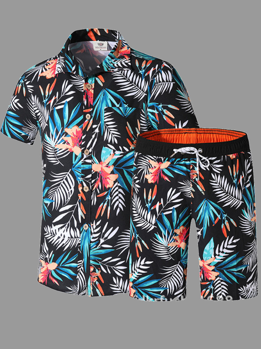 

Men Lovely Bohemian Print Black Two-piece Shorts Set