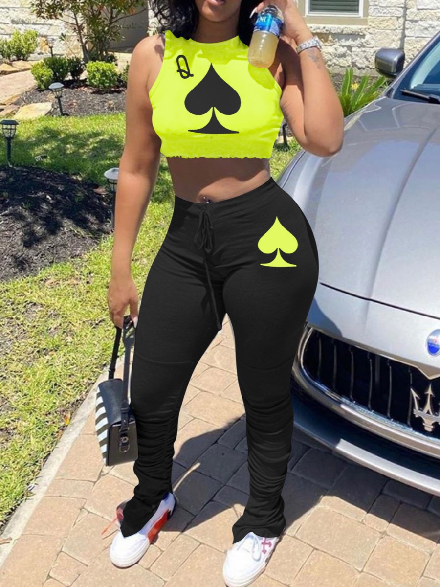 

lovely Leisure Print Yellow Two Piece Pants Set