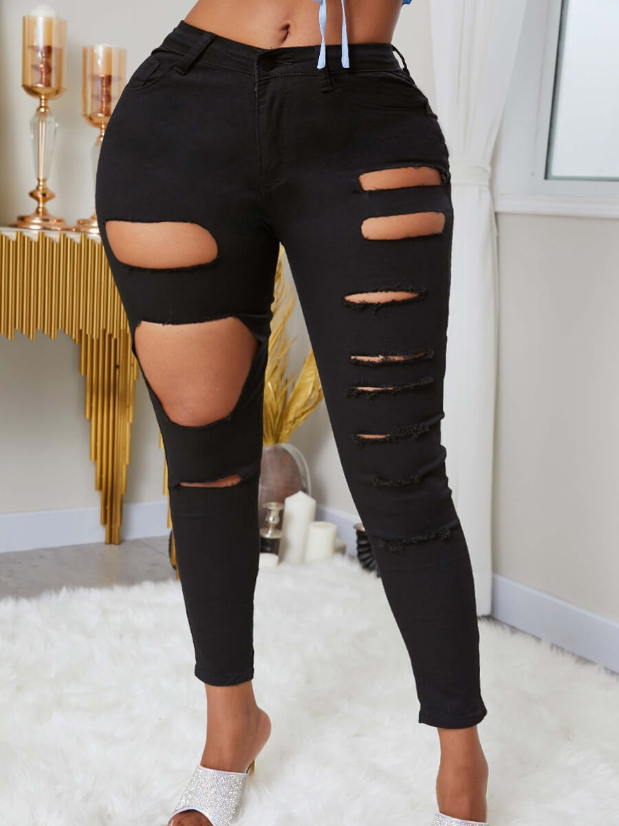 

LW Stylish Hollow-out Black Jeans