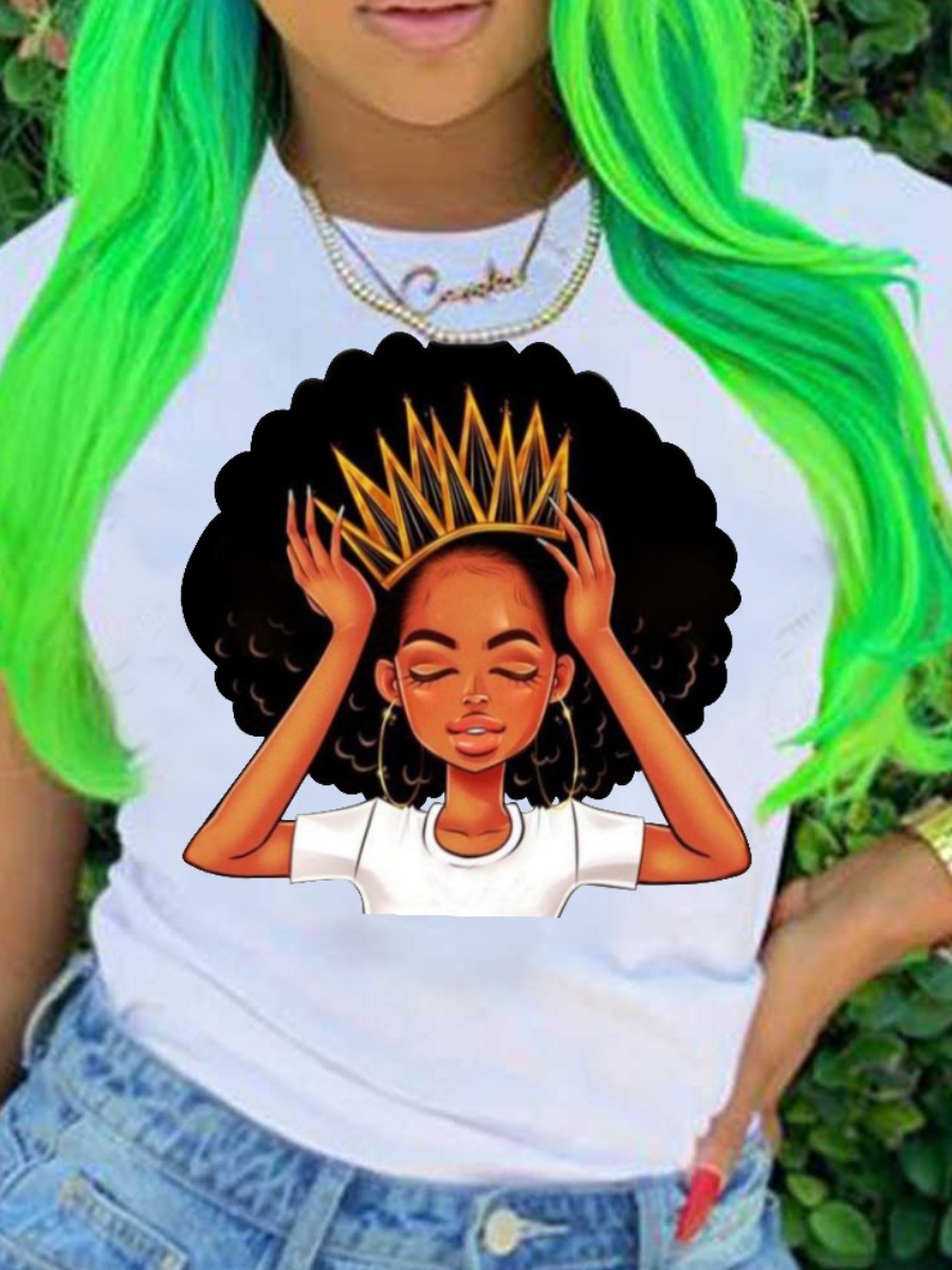 

lovely Casual O Neck Print White T-shirt