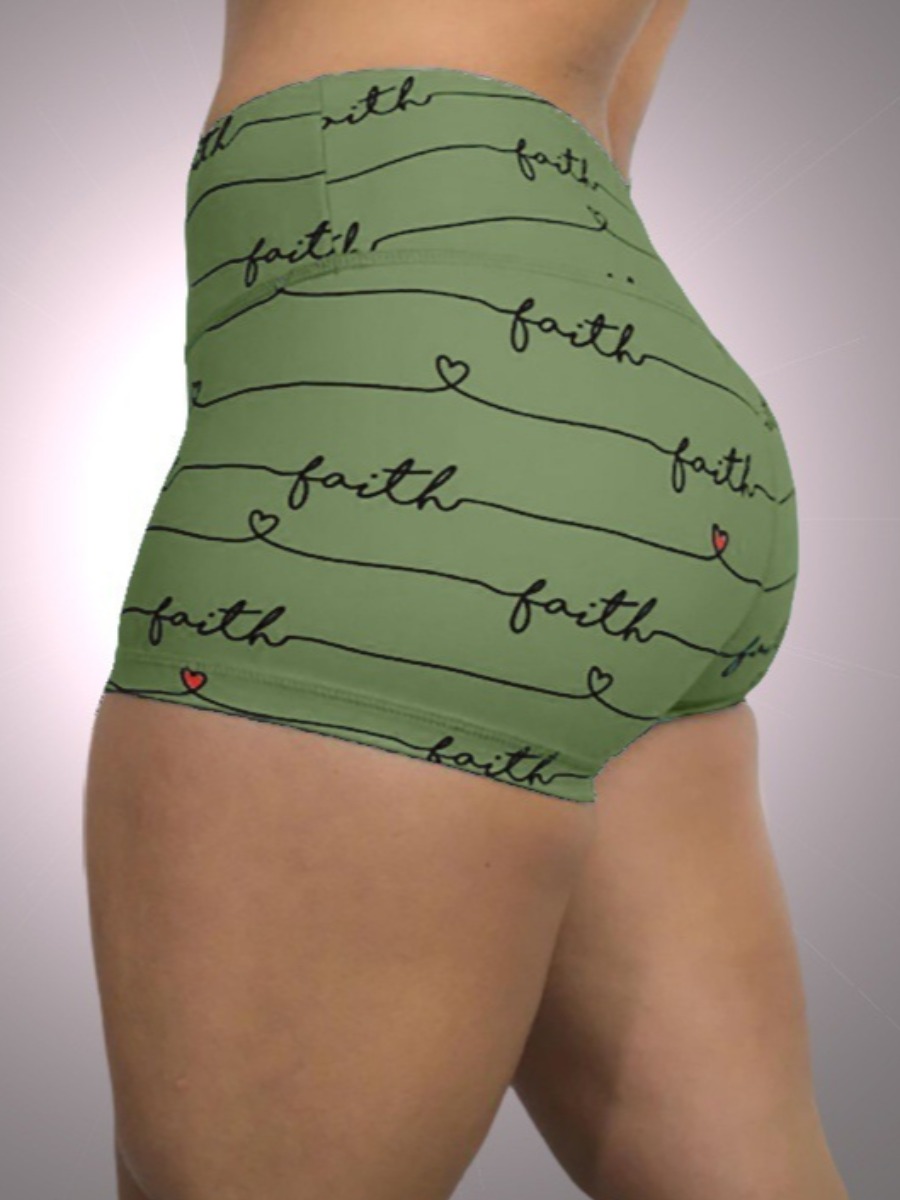 

lovely Sportswear Letter Print Skinny Green Shorts