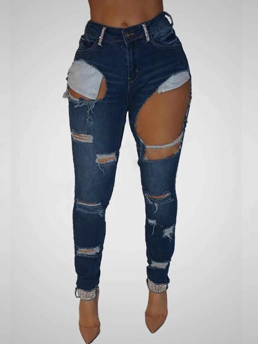

Lovely Stylish Hollow-out Deep Blue Jeans