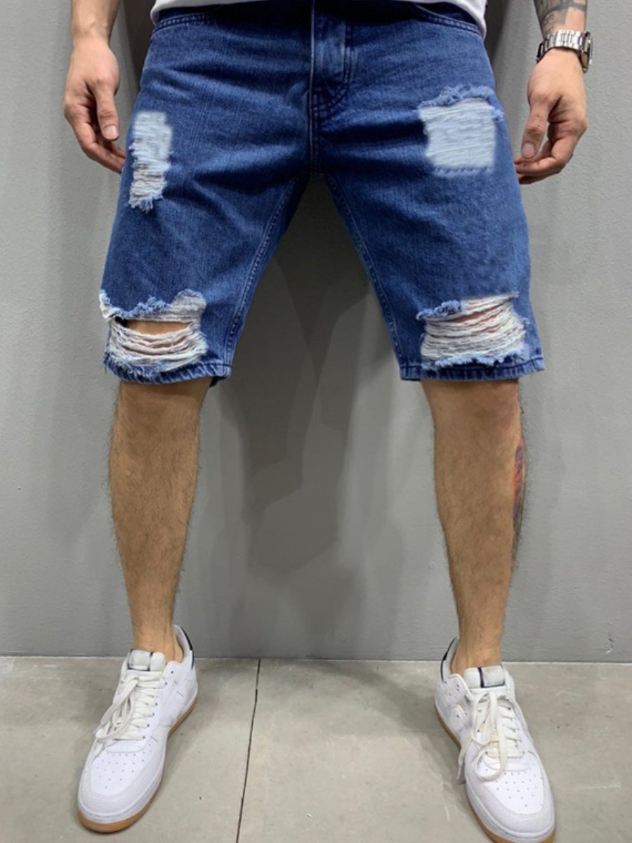 

Lovely Street Broken Holes Blue Denim Shorts