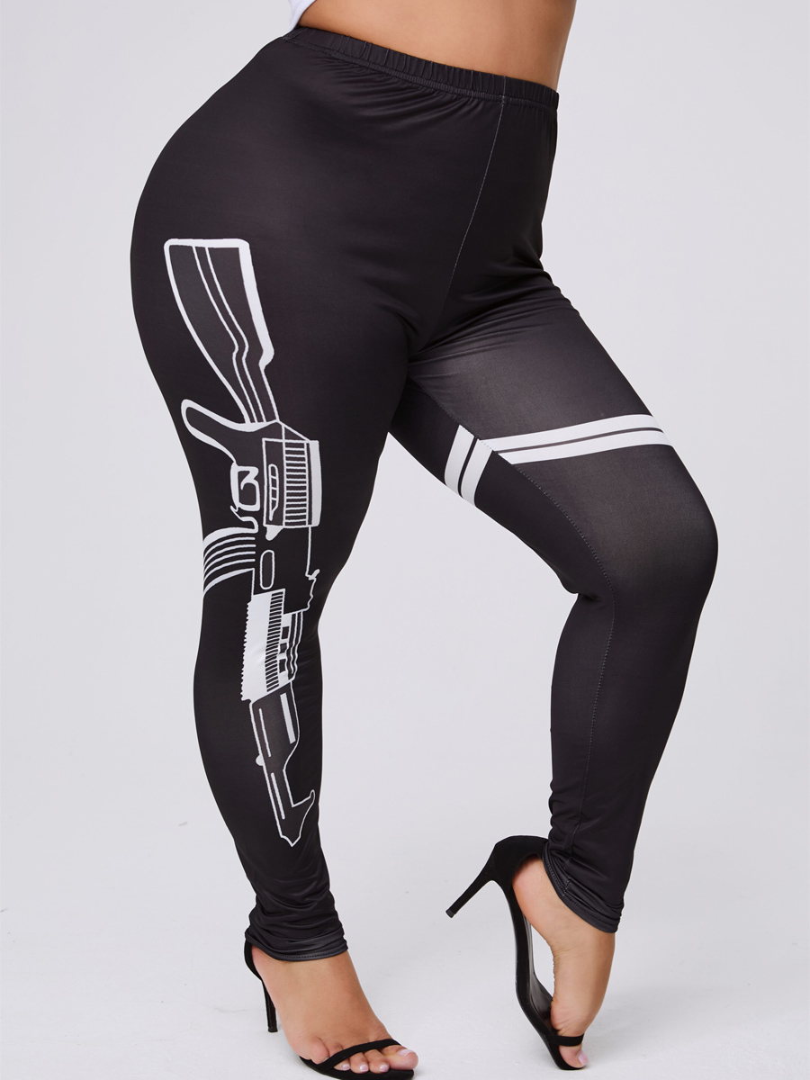 

lovely Casual Print Black Plus Size Pants