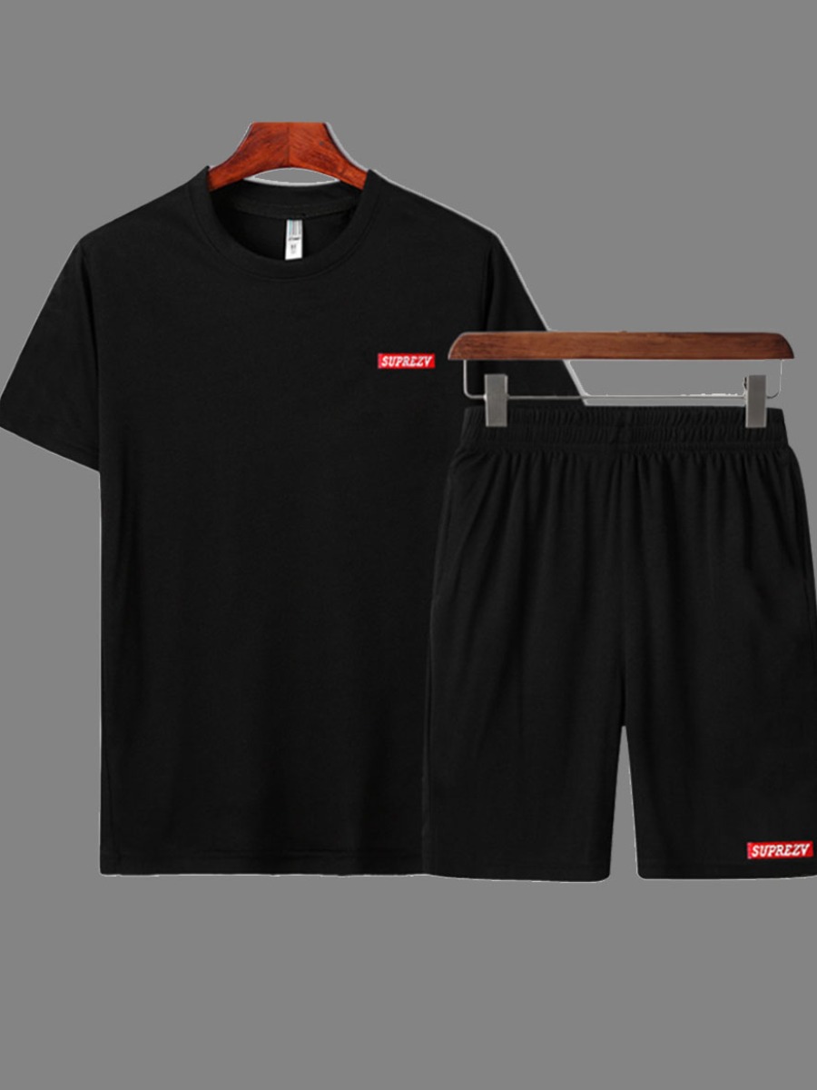 

Men lovely Leisure O Neck Basic Black Two-piece Shorts Set