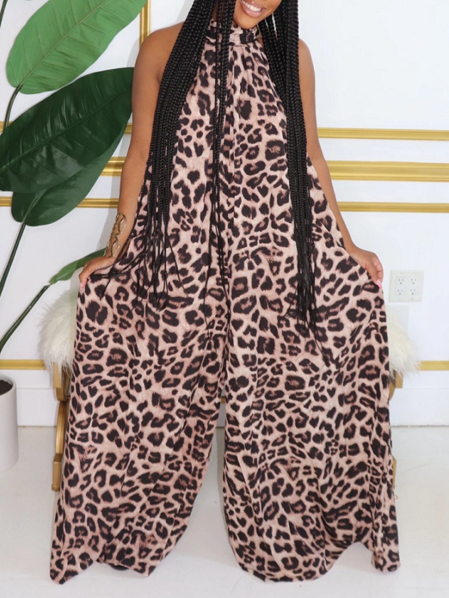 

lovely Trendy Sleeveless Leopard Print One-piece Jumpsuit