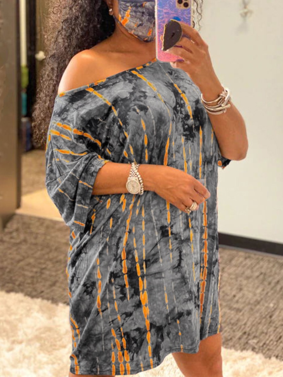 

Lovely Casual Tie-dye Grey Knee Length T-shirt Dress