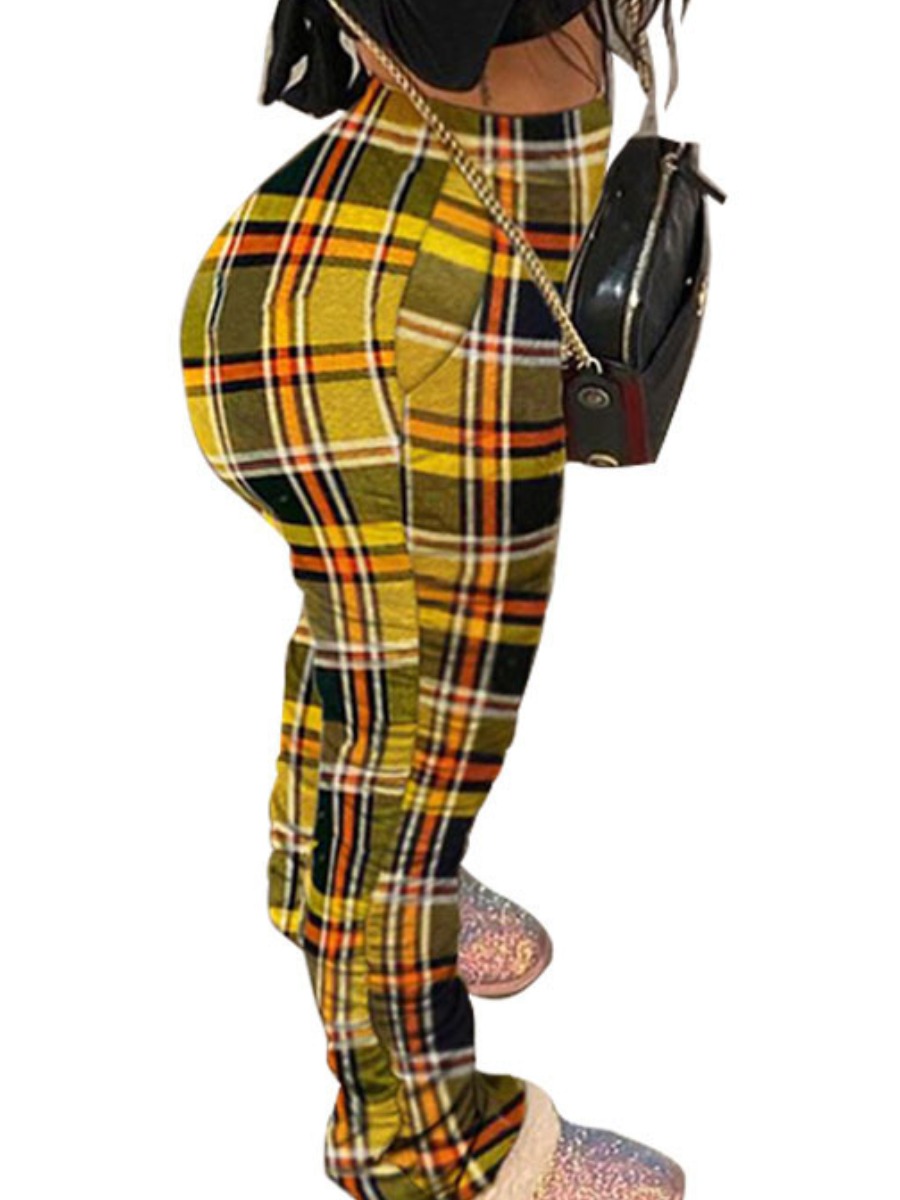 

lovely Trendy Grid Print Yellow Pants