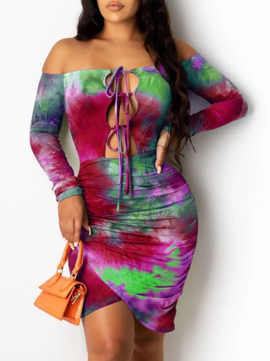 

lovely Trendy Dew Shoulder Wine Red Knee Length Dress