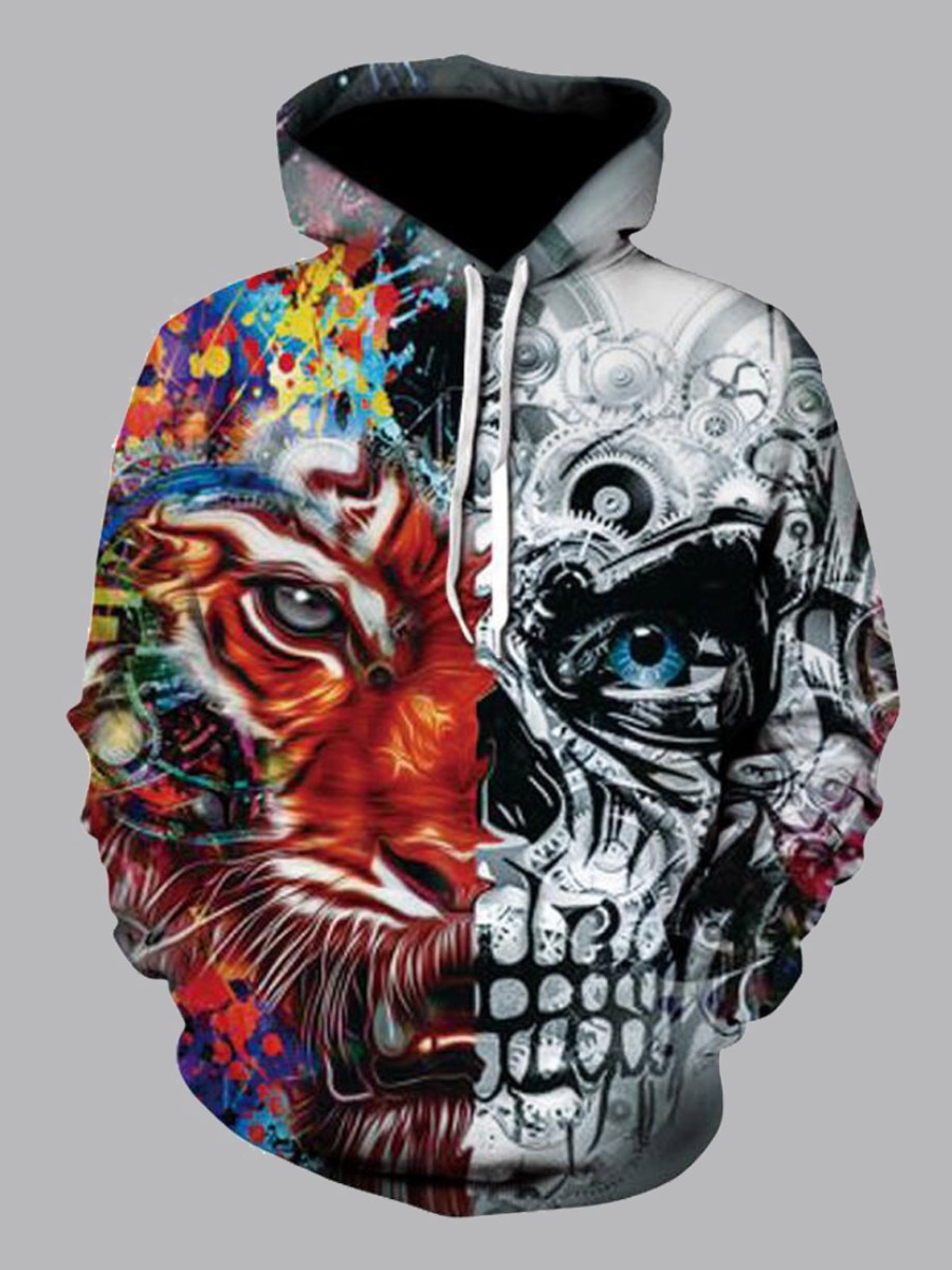 

Men lovely Street Hooded Collar Print Patchwork Red Hoodie