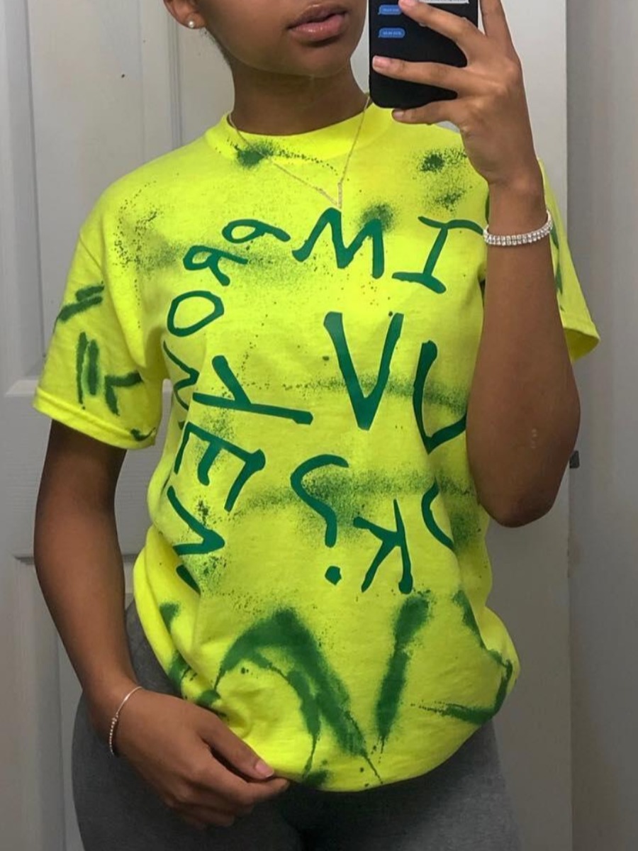 

lovely Casual O Neck Letter Print Green T-shirt