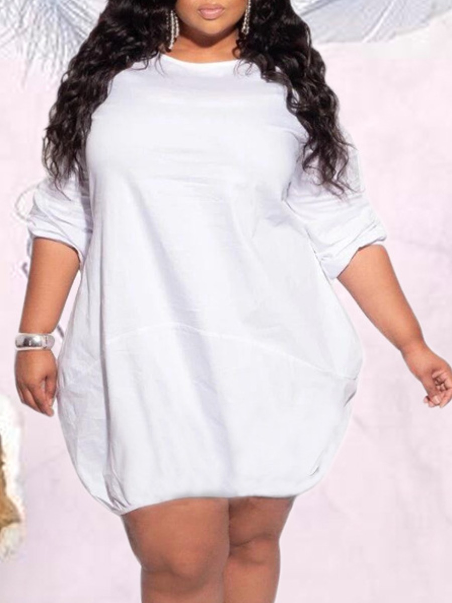 lovely Casual O Neck Basic White Knee Length Plus Size Dress