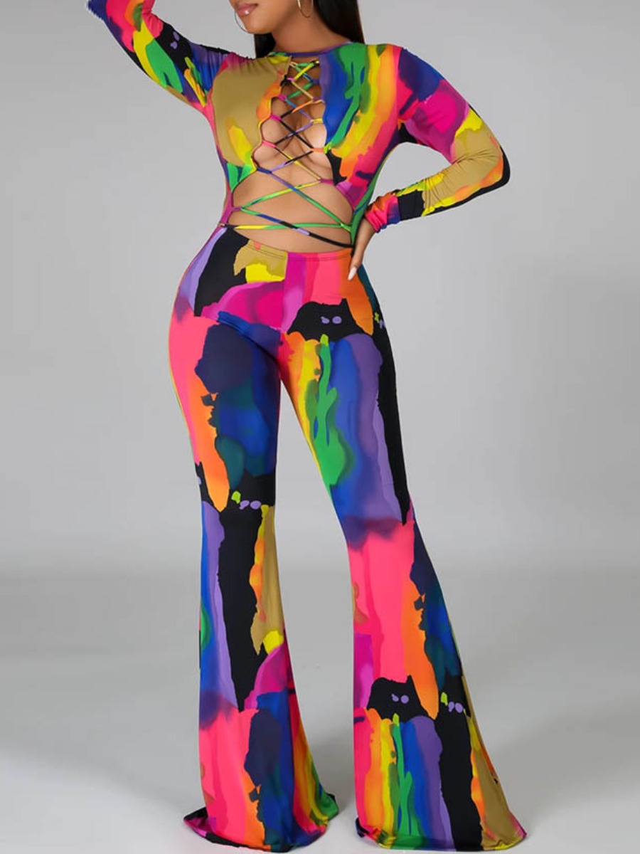 

lovely Trendy Tie-dye Bandage Design Deep Blue One-piece Jumpsuit