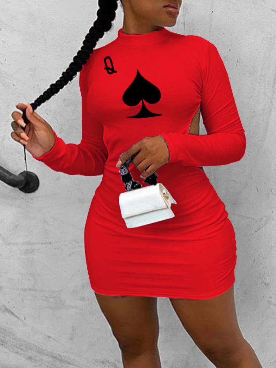 

Lovely Street Backless Print Red Mini Dress