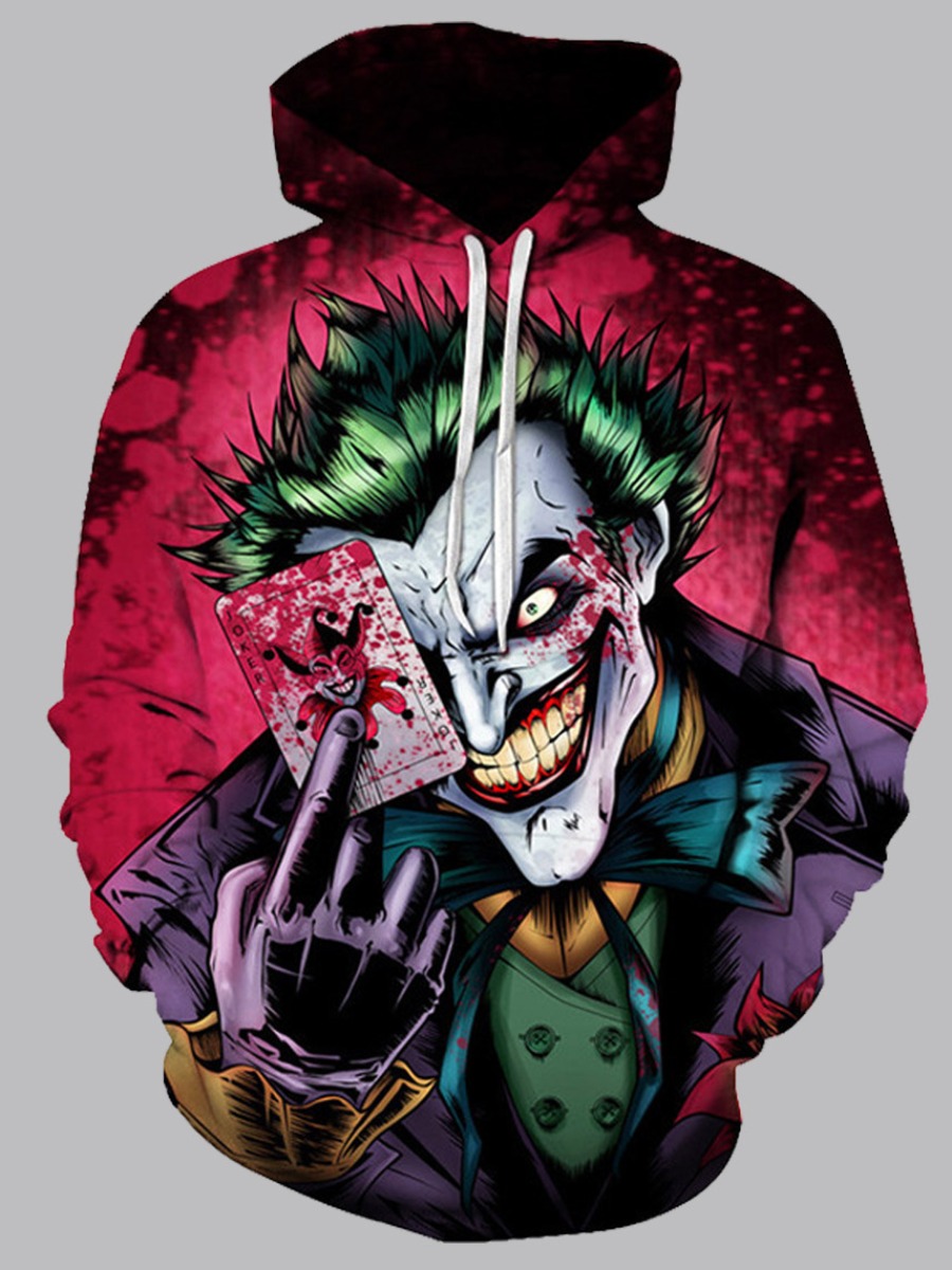 

Men lovely Street Hoodie Collar Clown Print Purplish Red Hoodie